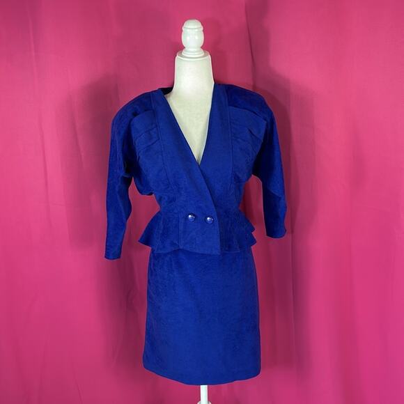 Vintage 80s Blondie and Me bluish purple peplum skirt suit set, size 7 - Picture 2 of 12